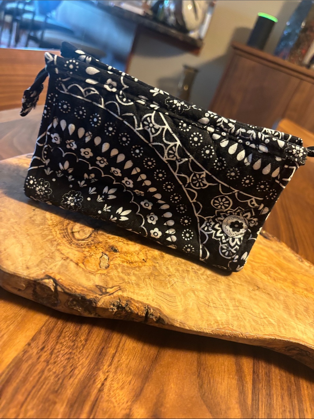 Vera Bradley Black & White Cotton Trapeze Patterned Women's Cosmetic Pouch